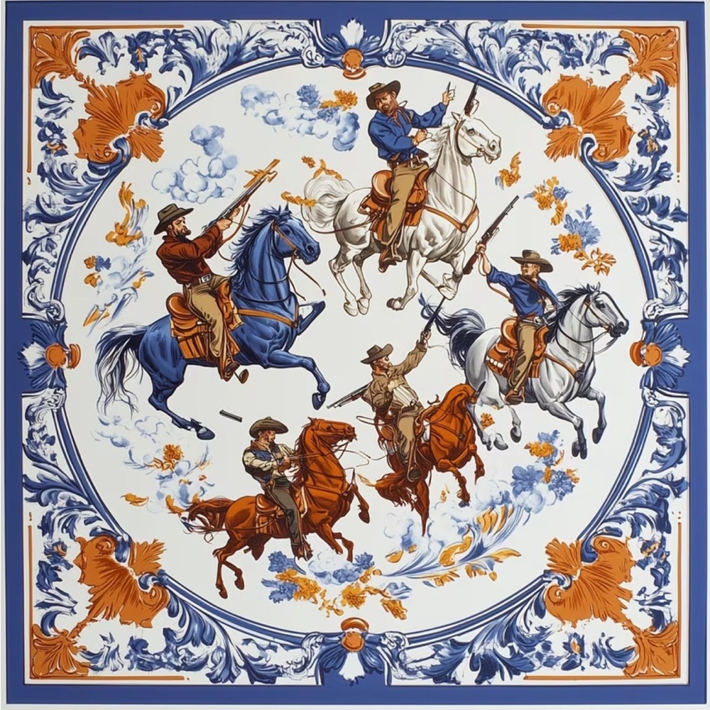 🌵 Western Horse & Cowboys Bandana/Kerchief - Beautiful Colors